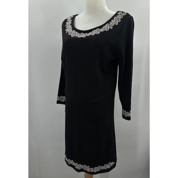 Free People Stretch Knit Backless Sheath Dress Embroidered Black Large Fitted - Picture 6 of 12